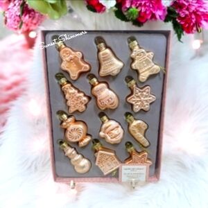 Cupcakes Cashmere Mini Blown Glass Gingerbread Ornaments Frosted Set 12 New Gold